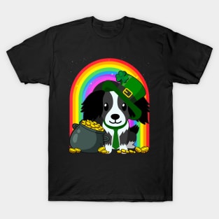 Border Collie Rainbow Irish Clover St Patrick Day Dog Gift print T-Shirt